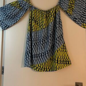 Elegant Off-Shoulder Mini Dress - Gray and Yellow